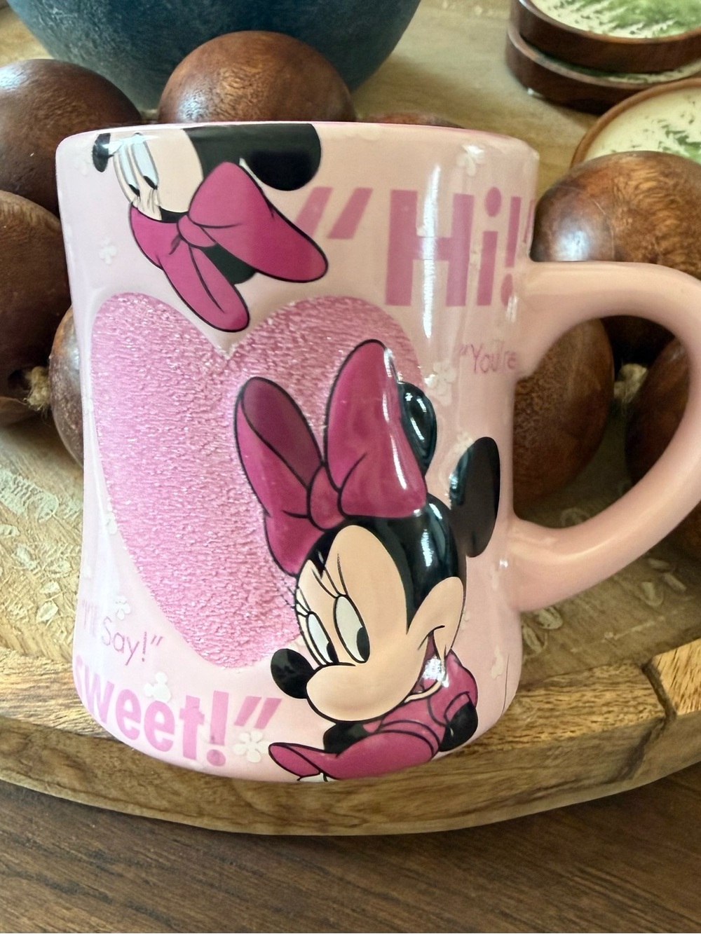 Disney Parks Minnie Mouse Glitter Heart Pink Coffee Mug Authentic Original